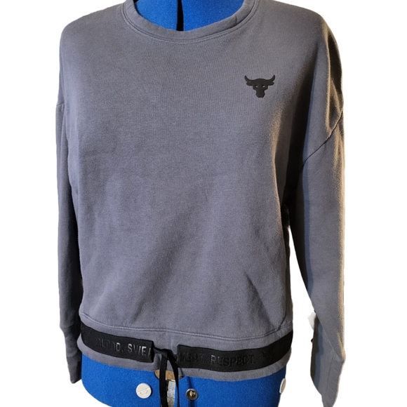 Under Armour Project Rock Charcoal & Black Crew Neck Training Sweatshirt sz S - Picture 2 of 8